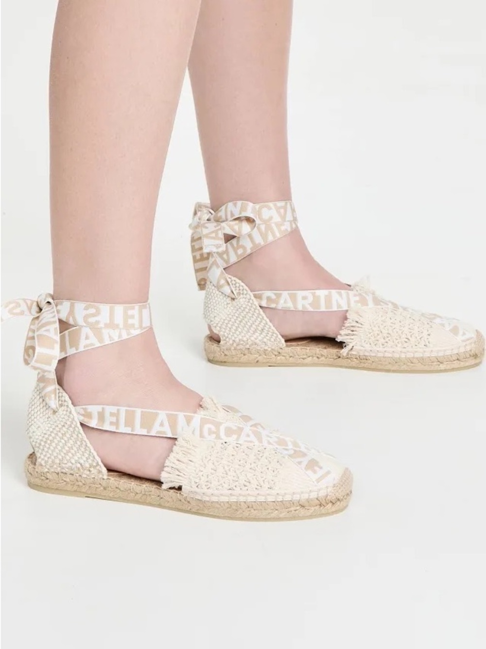 Stella McCartney Ivory Woven Espadrille Logo Ribbon Flats